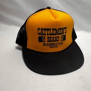 Vintage Cobra Caps Cattlements Brand BBQ Sauce Trucker Hat Yellow Black Snapback